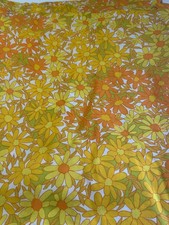 Vintage 1970s Fashion Manor Orange Yellow Flower Power Double Flat Sheet 81x104 picture