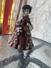 VTG Lefton 1956 Southern Belle Porcelain Figurine Dark Rhinestone Magenta 10228S picture