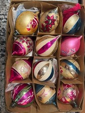 Vintage Fantasia Glass Christmas Ornaments, Box of 12, Poland picture