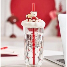 Starbucks 2026 China Christmas Gift Cute Bear Triangle Glass Cup picture