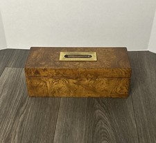 Antique Victorian Burr Walnut Divided Storage Pen Pencil Desk Box Brass Handle picture