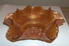 Antique Early 1900s Fenton Marigold Carnival Glass Sailboat/Floral Ruffle Bowl picture