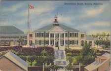 Government House Nassau Bahamas Columbus Statue Curt Teich Linen 1950 Postcard picture