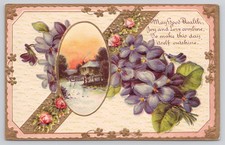 May Good Health Greeting Postcard Violets Winter Scene c1910 Germany picture