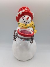 Vintage 2002 Blue Sky Snowman Tea Light Candle Holder Christmas 9.5