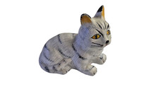 Vintage Hand-Painted Grey Tabby Cat Ceramic Figurine picture