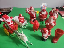 VINTAGE ROSBRO SANTA LOT OF 9 CANDY CART BUGGY SKIS HORN FIGURES picture