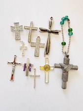 Vintage Cross Pendant Lot 10pcs Rhinestone Religious Christian Jewelry Charms  picture