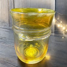 1984 Hand Blown Art Glass Single Tumbler Cup Yellow Opalescent  Signed Jalitha picture