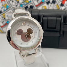 DISNEY MICKEY MOUSE MOVADO-STYLE WATCH SILVER BRACELET RUNNING W/ BONUS CASE picture