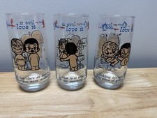 Vintage 1976 LOVE IS Drinking Glasses Collectible.  5” tall set of 3 picture