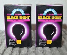 NOS VTG 2 Pack BLACK LIGHT Bulbs 120V 75W Standard E26 Base Blacklight 1995 A19 picture