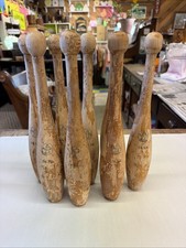 8 Vintage Antique Wood Juggling Pins, Wooden Jugglers, Indian Clubs 3/4 LB picture