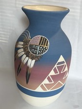 Vintage 1998 Sioux Pottery Hand-Painted Vase – Richard Underbaggage - signed picture