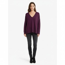 Eileen Fisher Merino Wool Sweater Burgundy Purple Boxy V-Neck Cozy Women’s Large picture