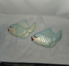 Set Of 2 MCM Chalk Kissing Fish Big Lips Wall Hangings Plaques Miller Studios picture