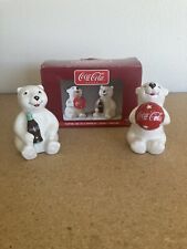 Gibson 2002 Coca Cola Ceramic Polar Bear Playtime Cubs Salt & Pepper Shakers NIB picture