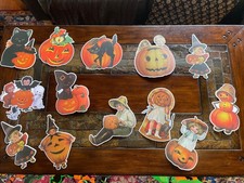Halloween Decorations Diecut beistle Witch Pumpkin House Cat Vintage Antique H53 picture