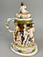 Antique Capodimonte Porcelain Lidded Tankard High Relief Bacchanalian Crown N Ma picture
