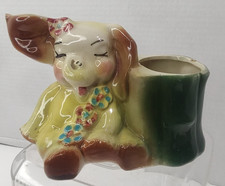 VTG McCoy  Art Pottery Ceramic Baby Elephant sitting against a Tree Planter picture