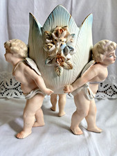 Lenwile Ardalt Artware 3D Japan  3 Angels Cherubs Holding Planter Vase Bowl  VTG picture