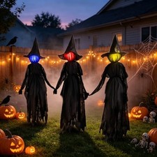 Set of 3  Animated Witch Graveyard Atmosphere Prop Halloween Decoration picture