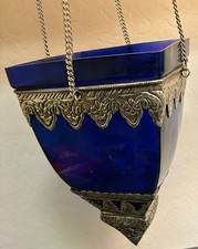Sanctuary Antique Lamp Candle Holder Blue Catholic Virgin Mary Invocation Rare picture