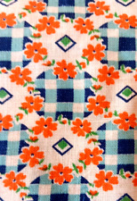 Vtg 30s 40s Full Flour  Feed Sack Fabric Diamond Floral Garden Trellis Grid Blue picture