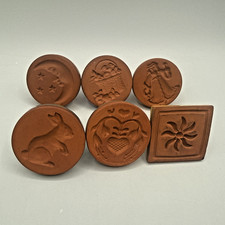 Vintage Rycraft Ceramic Terra Cotta Cookie Stamps Lot 6 Fruit Basket Moon READ picture
