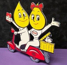 Vintage Porcelain Sign Esso Gas Oil Motocycle Advertising Memorabilia  picture