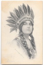 Schlesinger Bros Indian Headdress Lady Postcard 1913 Boston Postmark picture