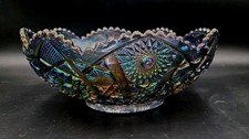 Vintage Carnival Glass Bowl Imperial Glass Hobstars & Arches Smoke Amethyst 9.5” picture