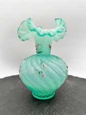Vtg Fenton 1994 Stiegel Green Opalescent Spiral Swirl Jack in the Pulpit Vase picture