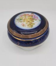 Porcelain Grapes Trinket Dish Lidded Footed Cobalt Blue Gold Candy Box 7446 picture