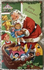 Unused Christmas Santa Elf Toy Bag Doll Vtg Greeting Card 1950s 1960s Sunshine picture