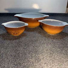 Vintage Pyrex Old Orchard Cinderella Nesting Mixing Bowl Set 441 442 444 3pc USA picture