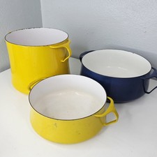 Lot Of 3 Vintage Dansk France Kobenstyle Yellow Blue Pot Dutch Oven 4qt 6qt 8qt picture