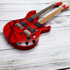 Miniature Double Neck Electric Guitar Red 1:4 Scale Handmade Wood Replica Desk picture