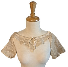 Antique 1910s Edwardian Hand Crochet Lace Dress Nightgown Yoke Topper picture