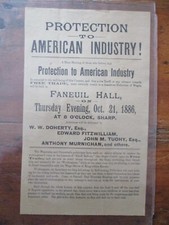 original 1896 broadside FANEUIL HALL PROTECTION AMERICAN INDUSTRY irish american picture