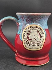 2002 Maryland Renaissance Festival Mug Cranberry Red Blue Drip Glaze Pottery picture