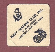 Navy-Marine Club drink coaster – vintage '90s – Lockport NY – Eagle Globe Anchor picture