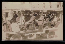 RPPC Early 1900s Large Tour Bus People Hats City Street Vintage Postcard picture