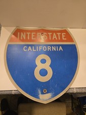 Vintage Authentic California Interstate 8 Heavy Steel Porcelain Sign Shield 24