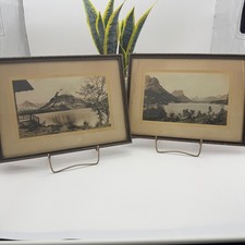 Vintage Hileman Glacier National Park Hand Colored Photos Framed Set of 2 picture