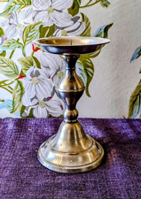 Vintage India Solid Metal Pillar Table Top Pedestal Candle Holder 6” X  4” EUC picture