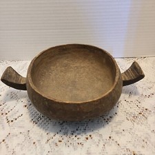 Antiq. Hand Carved Dough Bowl Or Possibly Drinking Cup w/handles picture