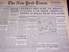 1942 JANUARY 29 NEW YORK TIMES - CANADIAN SHIP SUNK 250 MISSING - NT 1589 picture