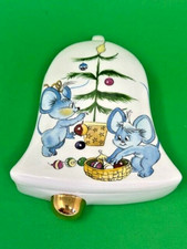 Ceramic Candy Dish-Bell Shaped With Blue Grey Mice Decorating Christmas Tree picture