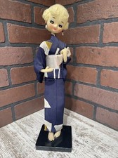 Japanese Kimono Cloth Doll 14” Handcrafted Vintage MCM Standing Soft Statue picture